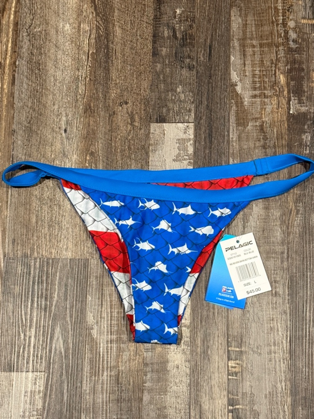 NWT Pelagic Red White and Blue Shark-Pattern Reversible Bikini Bottom